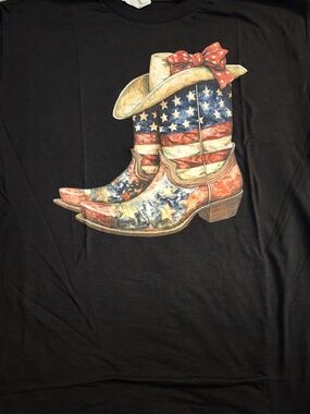 Patriotic Cowboy Boots Graphic Tee - Black. NWT